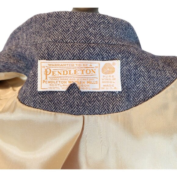 Vintage PENDLETON Herringbone Virgin Wool Two Button Blazer Size 2 Navy Blue - Picture 7 of 9